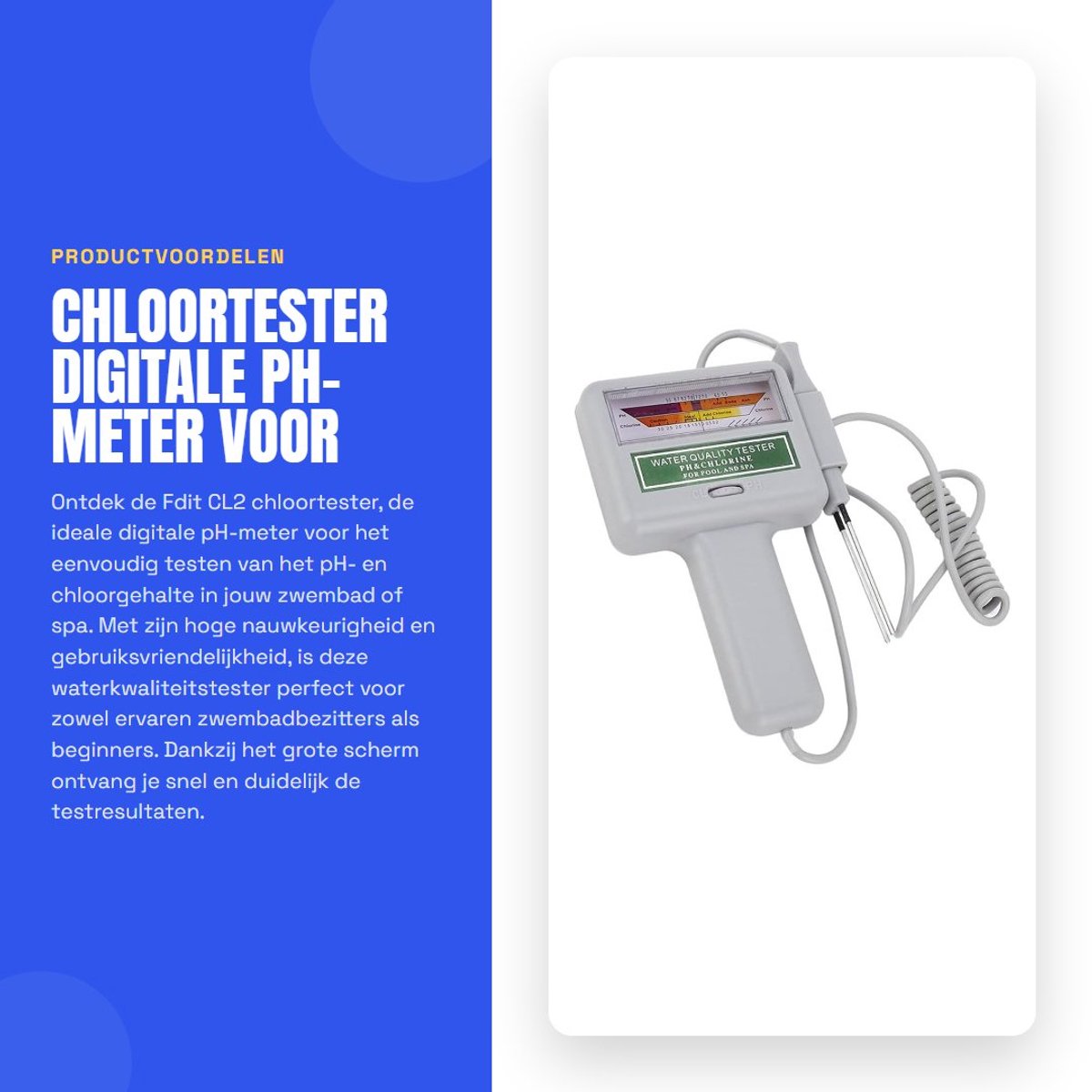 Dailygoods- Chloormeter hoge nauwkeurigheid - pH-meter - Waterkwaliteitstester - Digitale tester - Lichtgewicht - Compact ontwerp