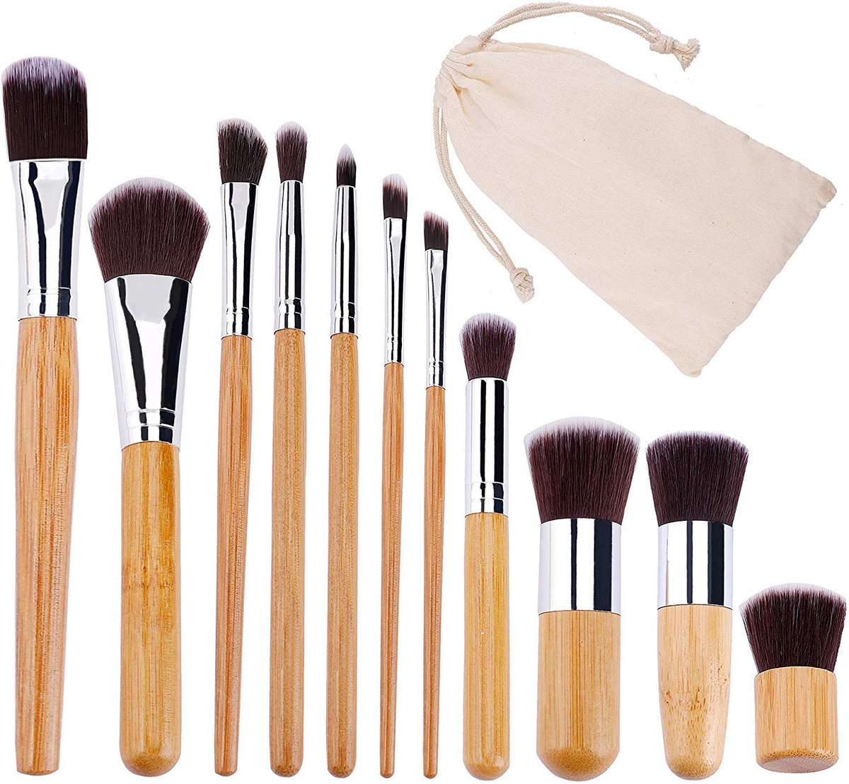 Make-up Borstel Set Natuurlijke Bamboe Zachte Synthetische Make-up Kwasten Set Concealers Lip Oogschaduw Blending Borstel Kit met Travel Pouch