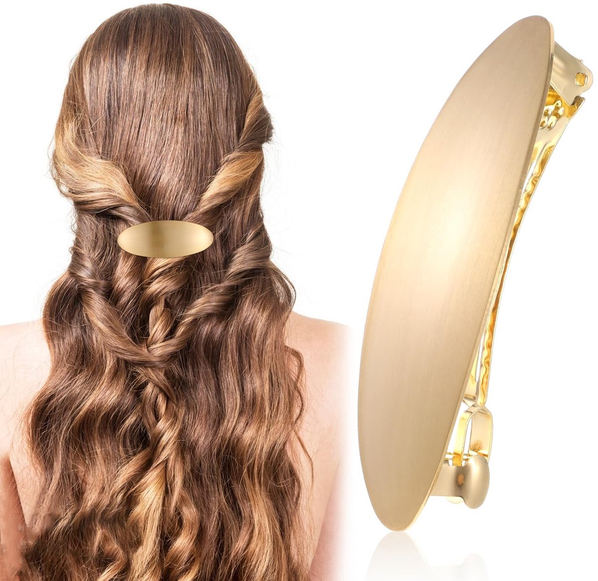 Dailygoods- Haarspeld Goud - Ovale Haarspeld - Grote Haarclip - Antislip Haaraccessoire - Geschikt voor Dik Haar - 8 × 3,1 cm