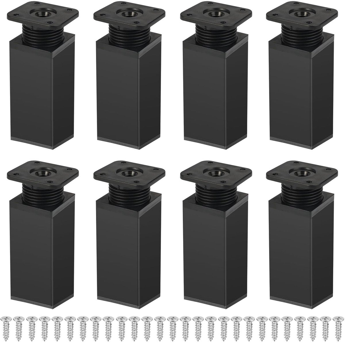 8 stuks verstelbare meubelpoten, 4 x 6 cm, poten voor meubels, rechthoekig, in hoogte verstelbare poten, zwart, voor banken, kasten, tafels, bedden en andere meubels