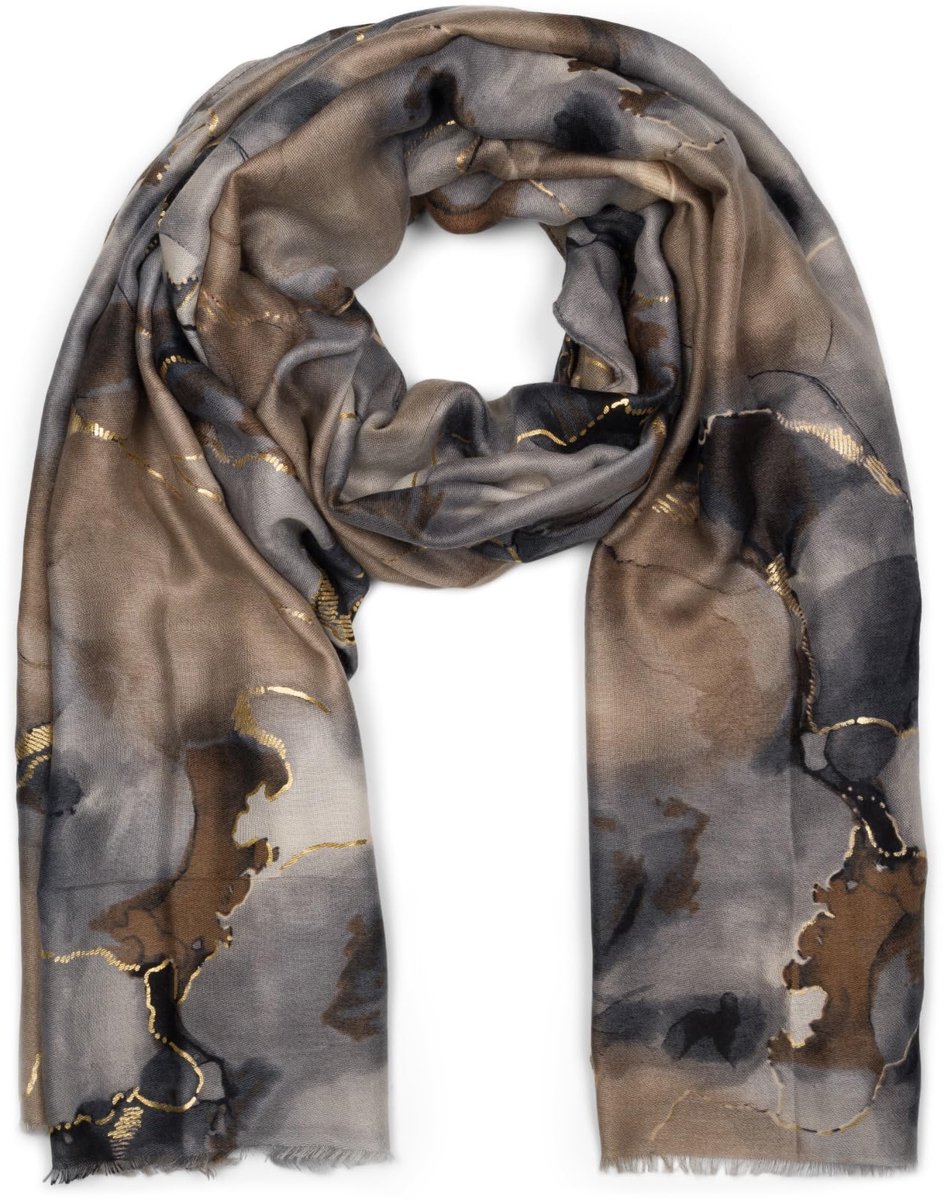 styleBREAKER Dames Sjaal met Edel Marmer Patroon en Gouden Metallic Details, Warme Winter Stola veelkleurig 01017153