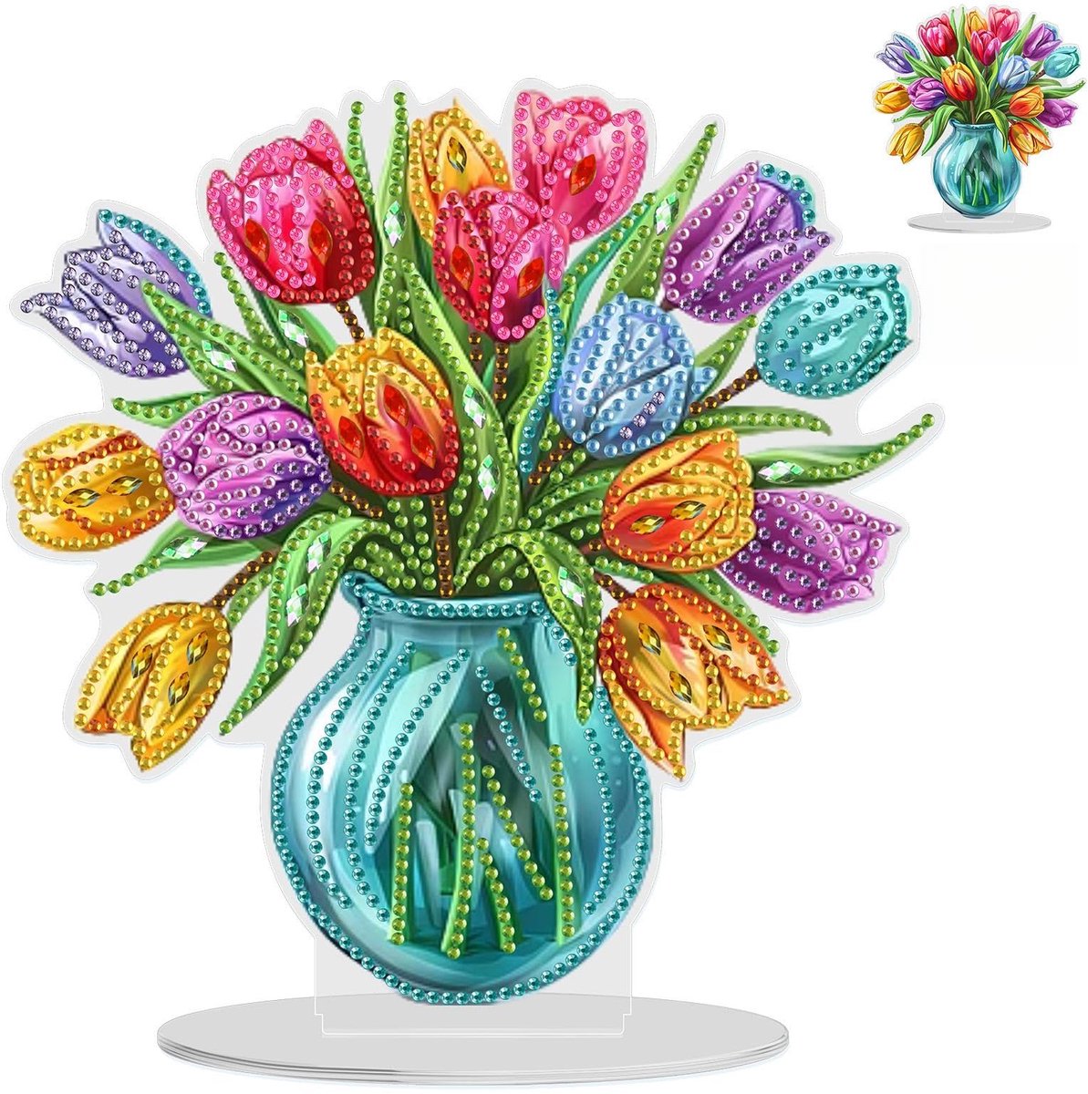 Tafelblad Diamond Art Vaas Bloemen Kits voor Volwassenen Kinderen, DIY Dubbelzijdige Tulp Desktop Ornamenten Speciale Vormige Strass Stand Up Bureau Plaatsen, 5D Gem Geschenken Woondecoratie
