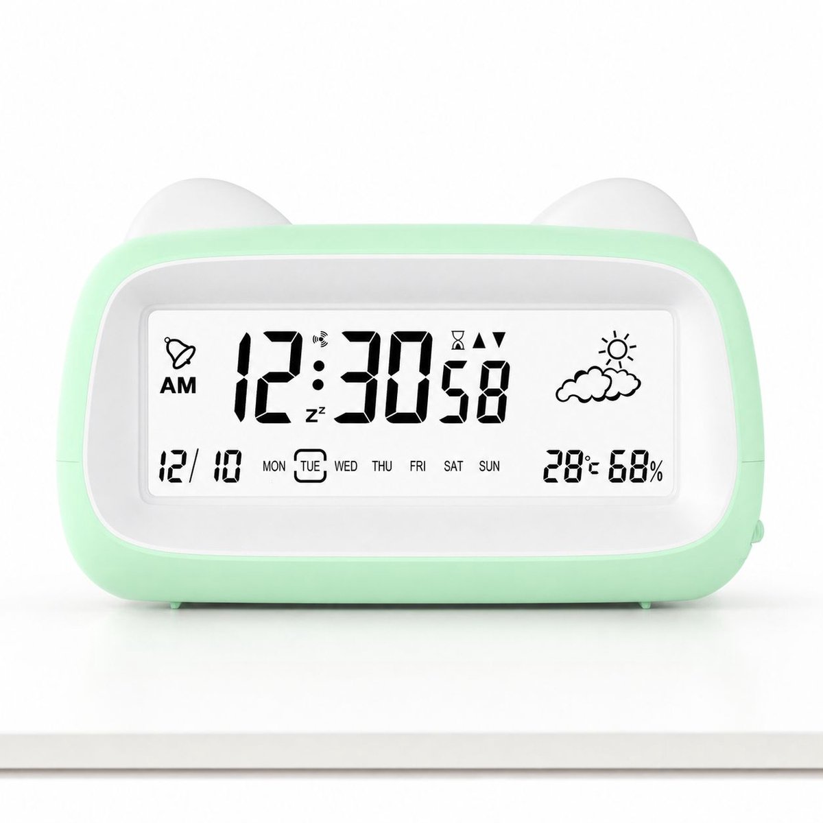 VHV-Digitale Wekker met Temperatuur en Luchtvochtigheid - Oplaadbare Transparante Wekker met Weer-icoon en Timer - Stille Tafelklok voor Studie en Slaapkamer