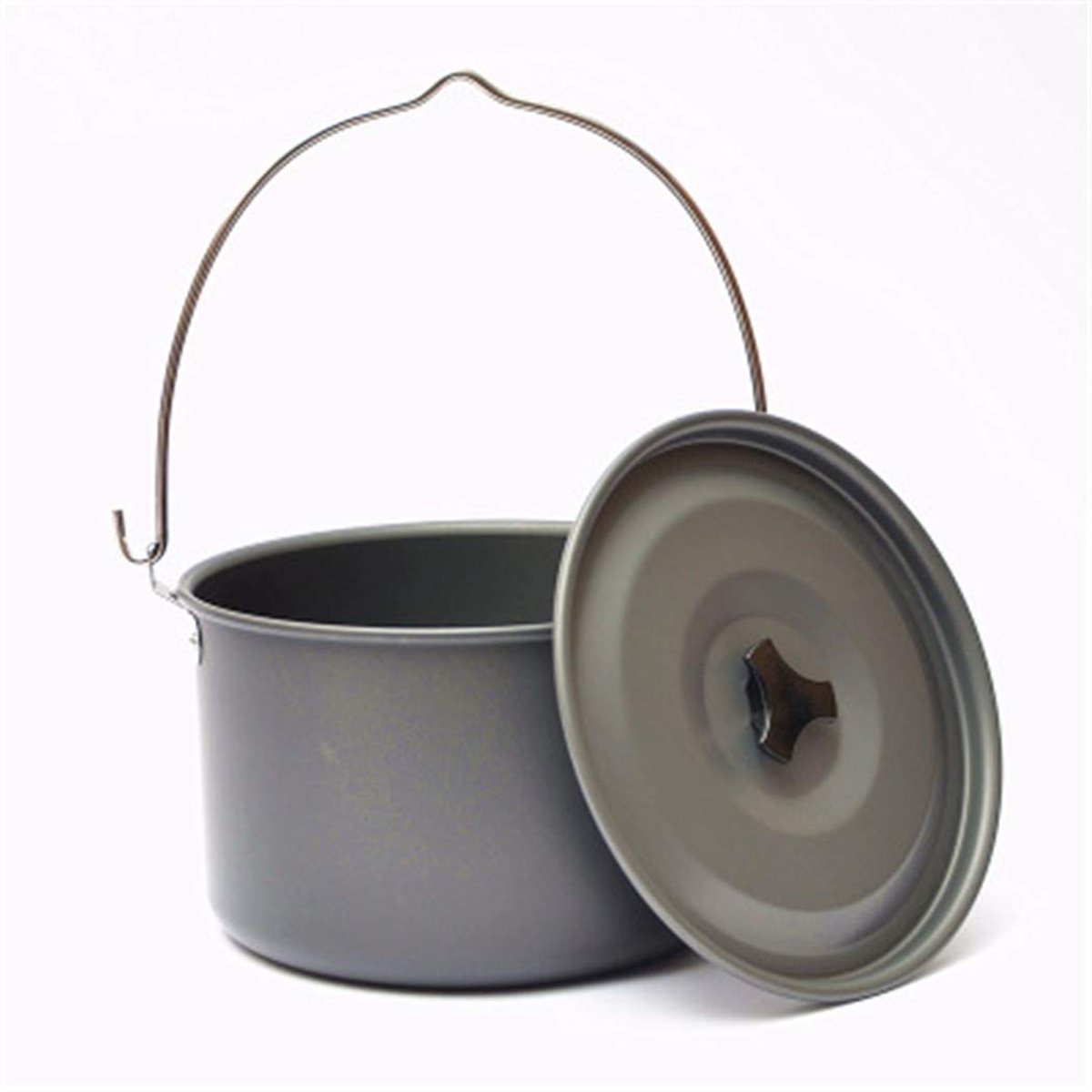 Hangpot met deksel en handvat, grote capaciteit, voor kamperen, wandelen, reizen, buiten koken, braadpan