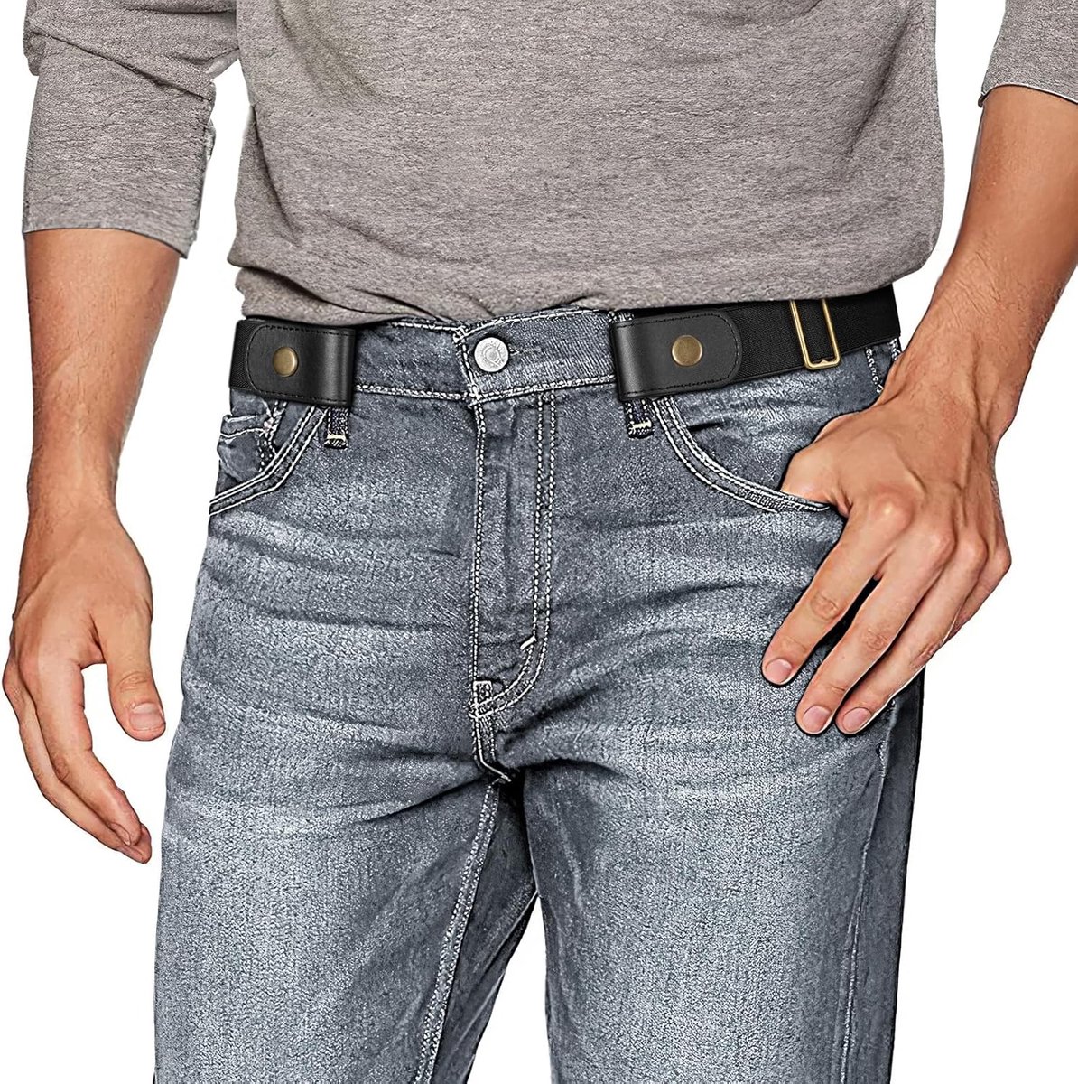 Riem zonder gesp voor heren, elastische riem, onzichtbare rekbare verstelbare stretchriem, gespvrij, 3,51 breed voor jeansbroeken