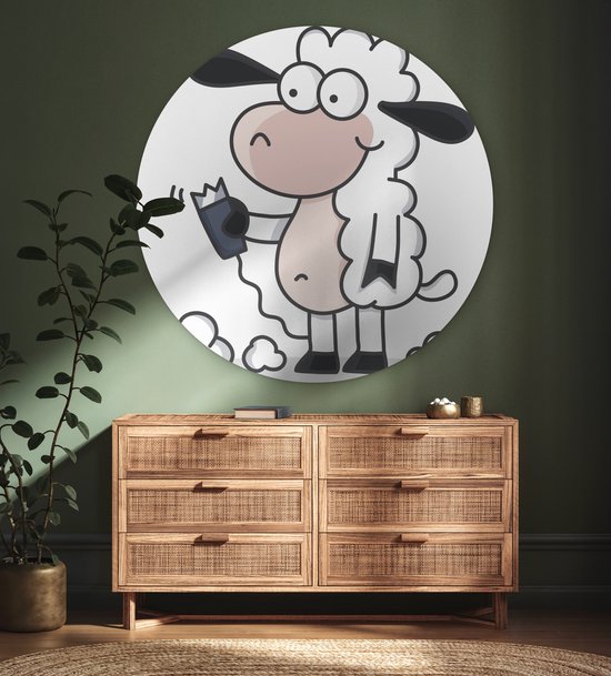 Une illustration d'un mouton avec un rasoir Assiette en plastique cercle mural ⌀ 150 cm XXL / Groot format!