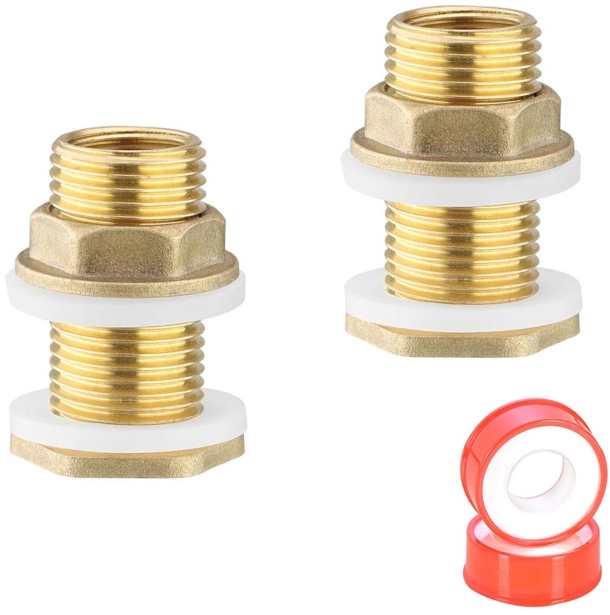 wanddoorvoer, 2 stuks, regenwatertankaansluiting, watertankaansluiting van messing met siliconen afdichting, voor watertank, waterkasteel, waterpomp 0XBIT
