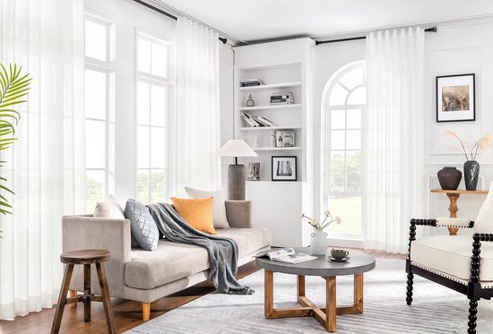 Vitrage Gordijn Wit - 1 Stuk 275 cm Natuurlijk Linnen voor Slaapkamer Woonkamer Landhuisstijl Lichtfiltering Privacy — afbeelding 4