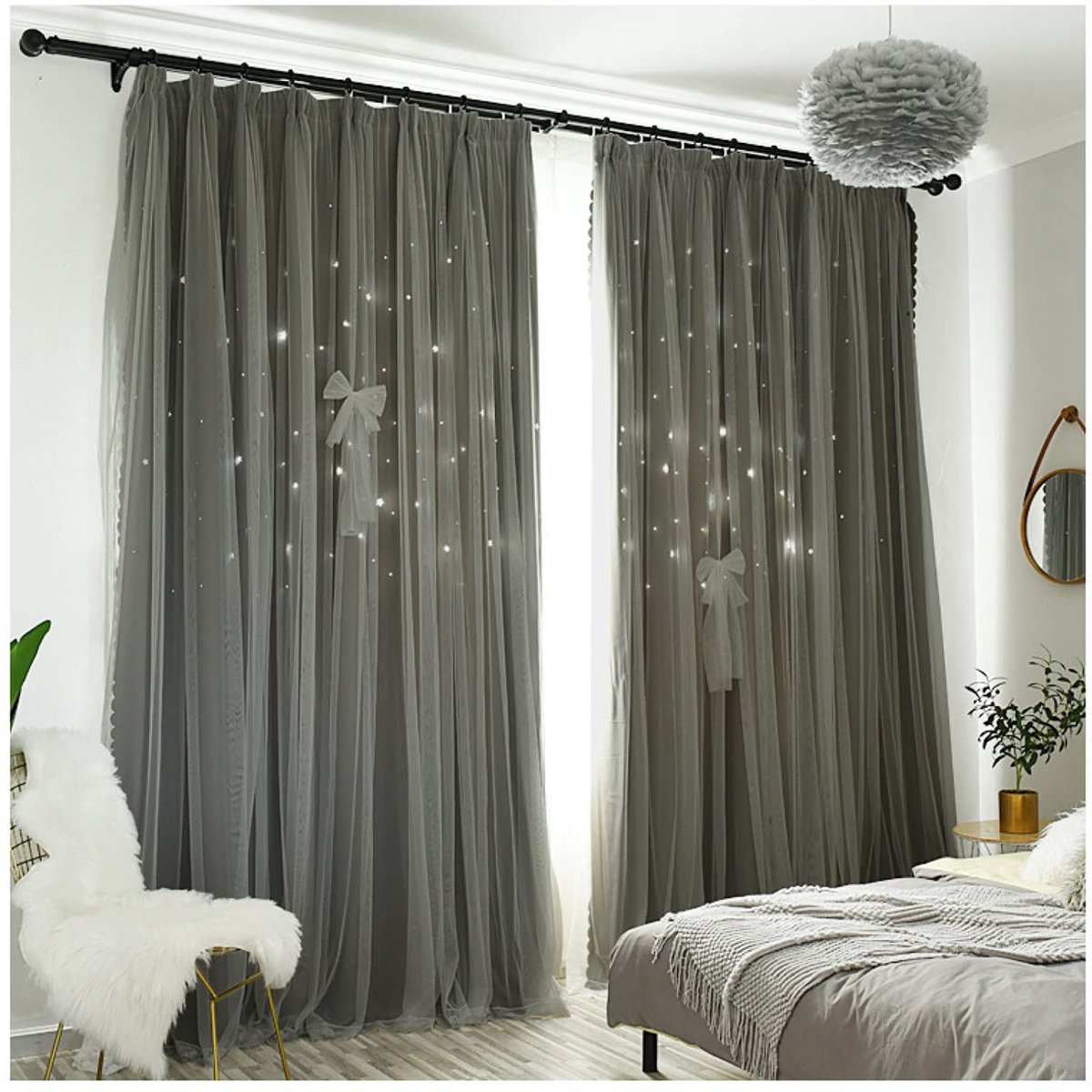 Gordijn Slaapkamer/Woonkamer/balkon,Voile Met Ogen/dubbellaags/potloodplooi,Stuk Polyester/decoratieve/2 Stukken,Gordijnen Verduisterings/Thermische Geïsoleerde,Gray2-280x270cm(110x106inch)