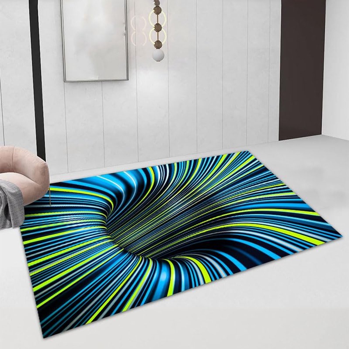 3D illusie tapijt antislip vloerkleed tapijt mat vloermat zwart wit tapijten voor slaapkamer woonkamer kantoor abstracte driedimensionale rechthoek polyester 3D swirl tapijt(50 * 80cm,12)