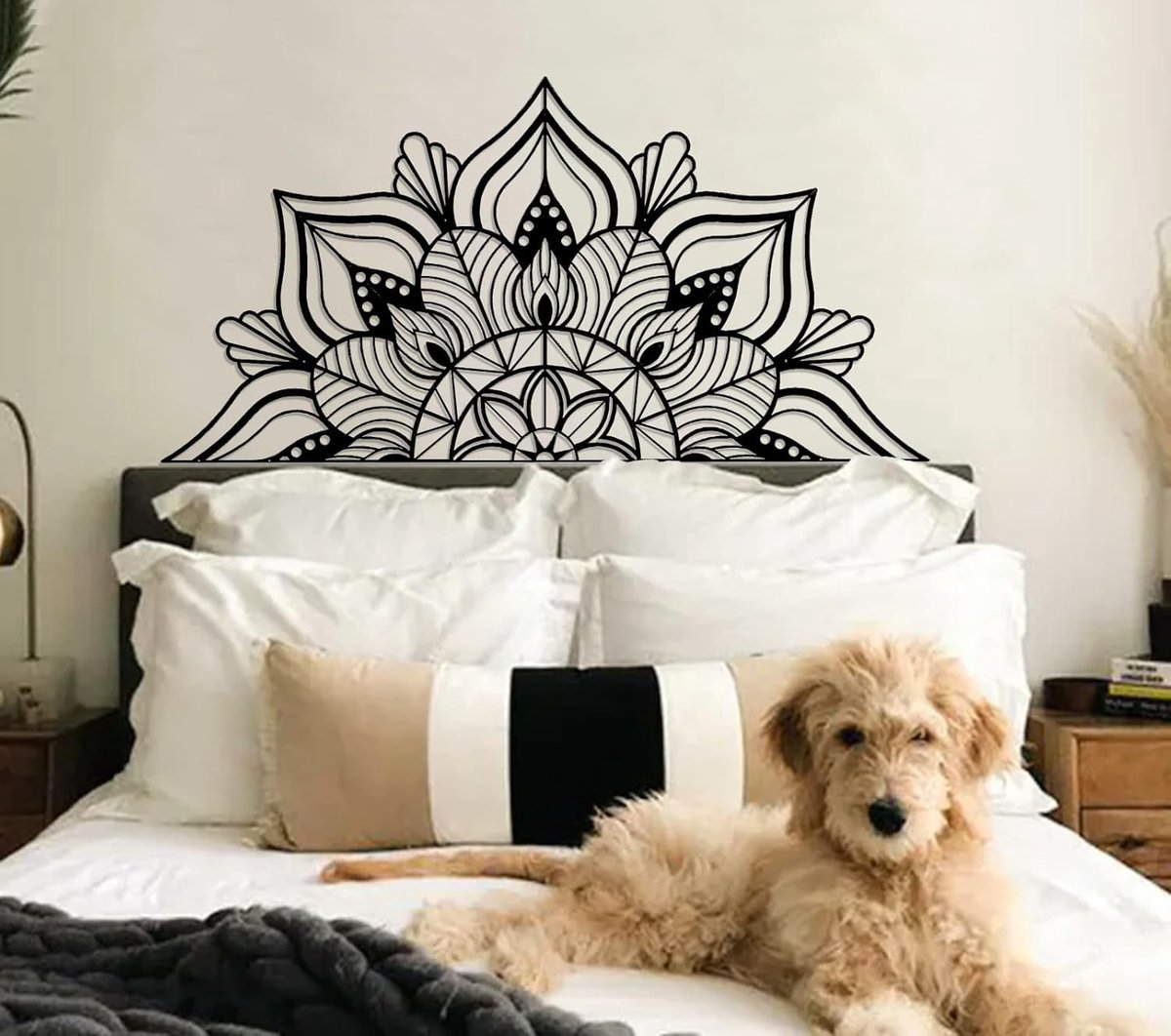 Grote metalen mandala muurkunst unieke lotusbloem metalen wanddecoratie kunstwerk, groot heilig hoofdbord bord, geschikt voor slaapkamer, woonkamer, kantoor en thuis, binnen- en buitendecoratie