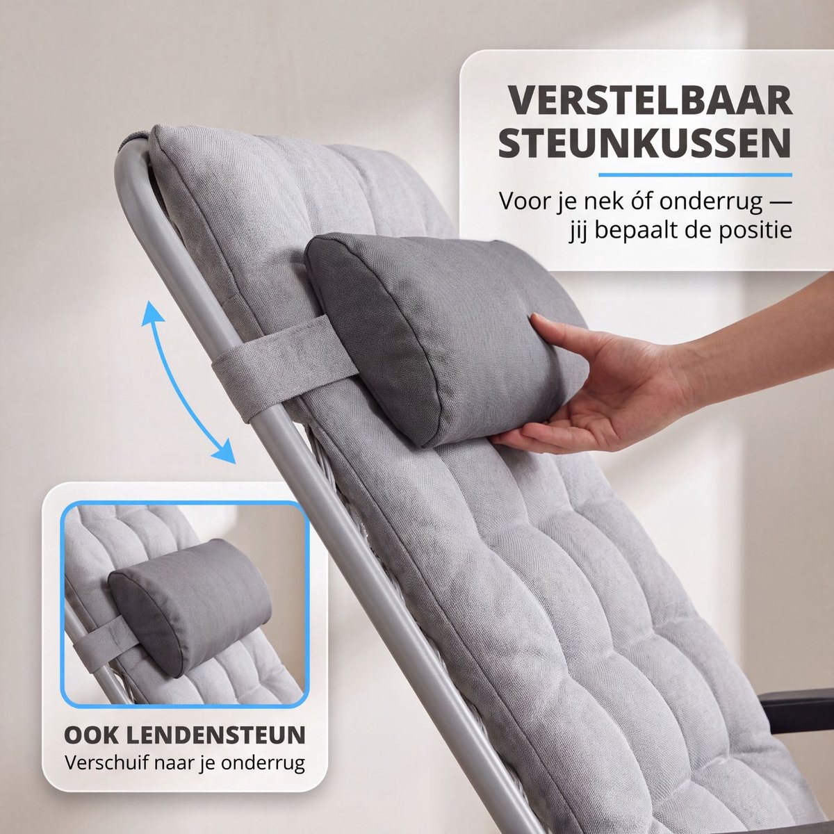 FlinQ 2x XL Relax Tuinstoelen Cloud Comfort Deluxe - Verstelbare Zero Gravity Relaxstoel - Extra breed - Extra dikke kussens - Hoofdkussen & Bekerhouder/Tafeltje - Ligstoel - Tuinmeubelen - Ideale Campingstoel - Ook voor Tuin of Balkon thumbnail 5