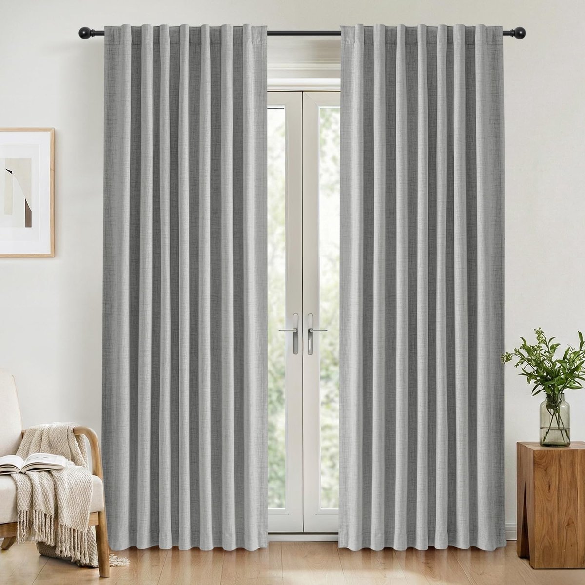 100% Verduisterende Gordijnen 2 Stuks, Linnenlook Gordijnen Thermisch Gordijn Koudewerende Ondoorzichtige Gordijnen, Linnen Gordijnen voor Woonkamer Slaapkamer, H 175 x B 140 cm