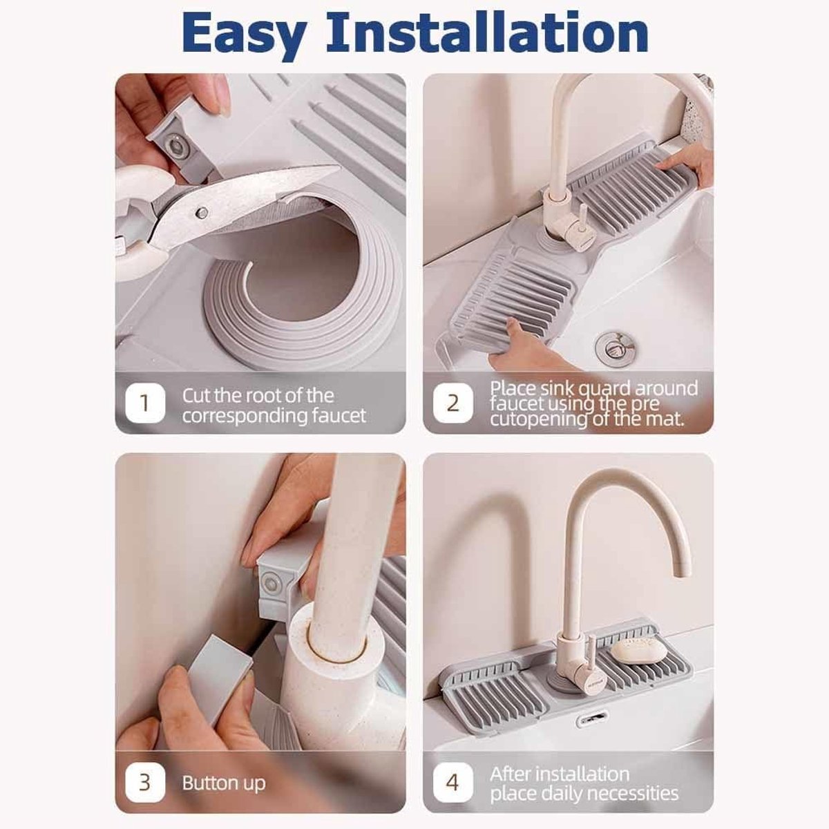 Siliconen Kraanmat voor de Keuken, Splash Guard en Droogmat voor Aanrecht, Bescherming tegen Water (Grijs, 45 x 14 x 2 cm)