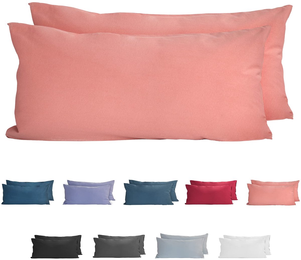Set van 2 kussenslopen van 100% katoen, 40 x 80 cm, superzachte premium jersey hoofdkussensloop, 150 g/m², kussenhoes, poederkleur