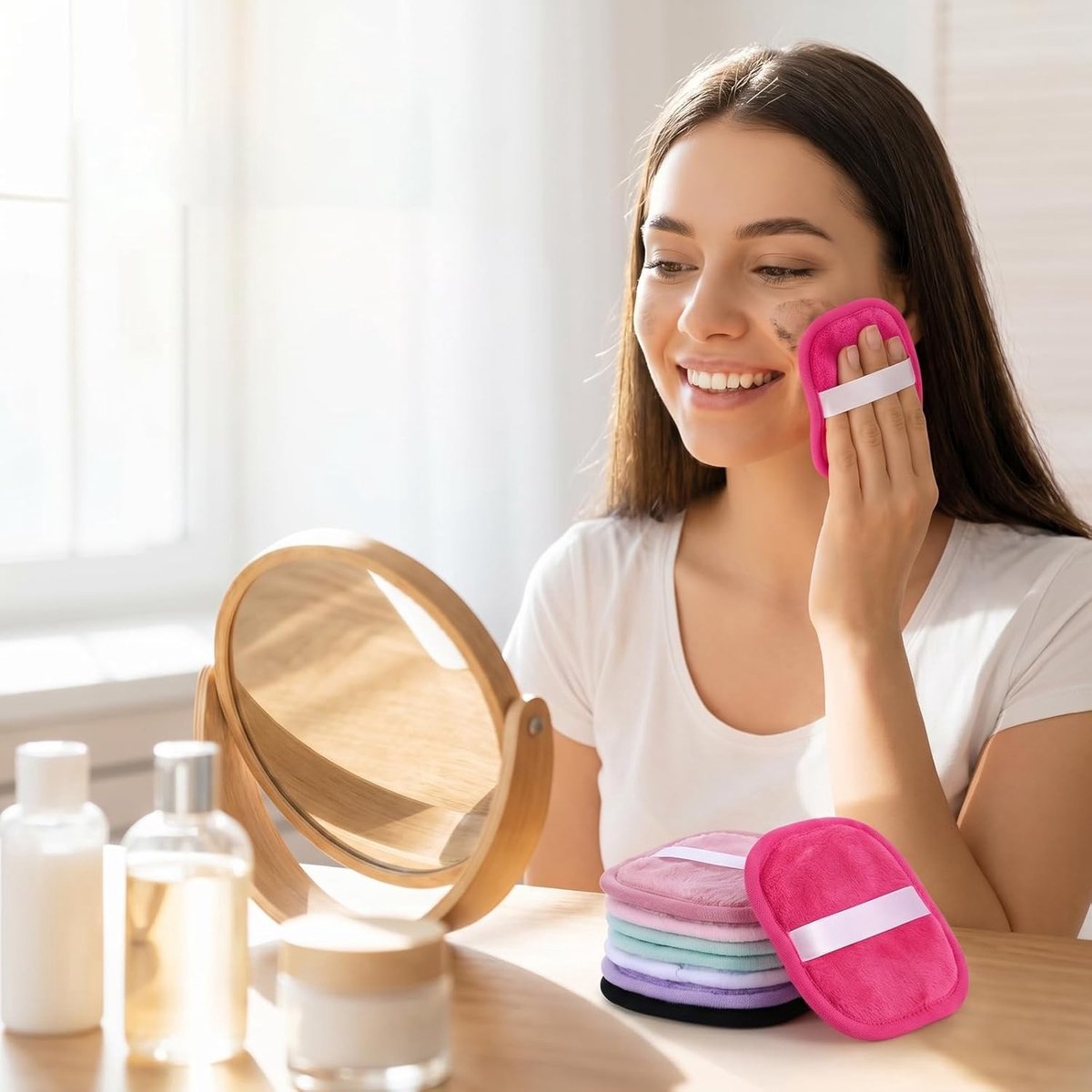 Herbruikbare make-up remover pads, wasbare flanellen reinigingspads voor gezicht, 10 kleuren, 13 x 10 cm, ecologisch en duurzaam