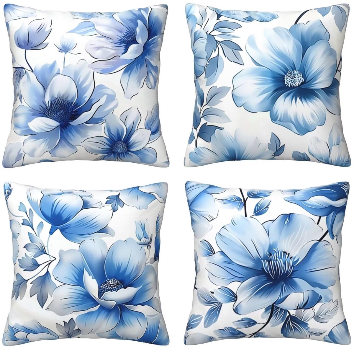 Kussenhoezen, 65 x 65 cm, blauwe inkt, 4 stuks, vierkant, fluweel, zacht, decoratieve kussenhoes met verborgen ritssluiting, voor slaapkamer en woonkamer, slaapbank, E8030