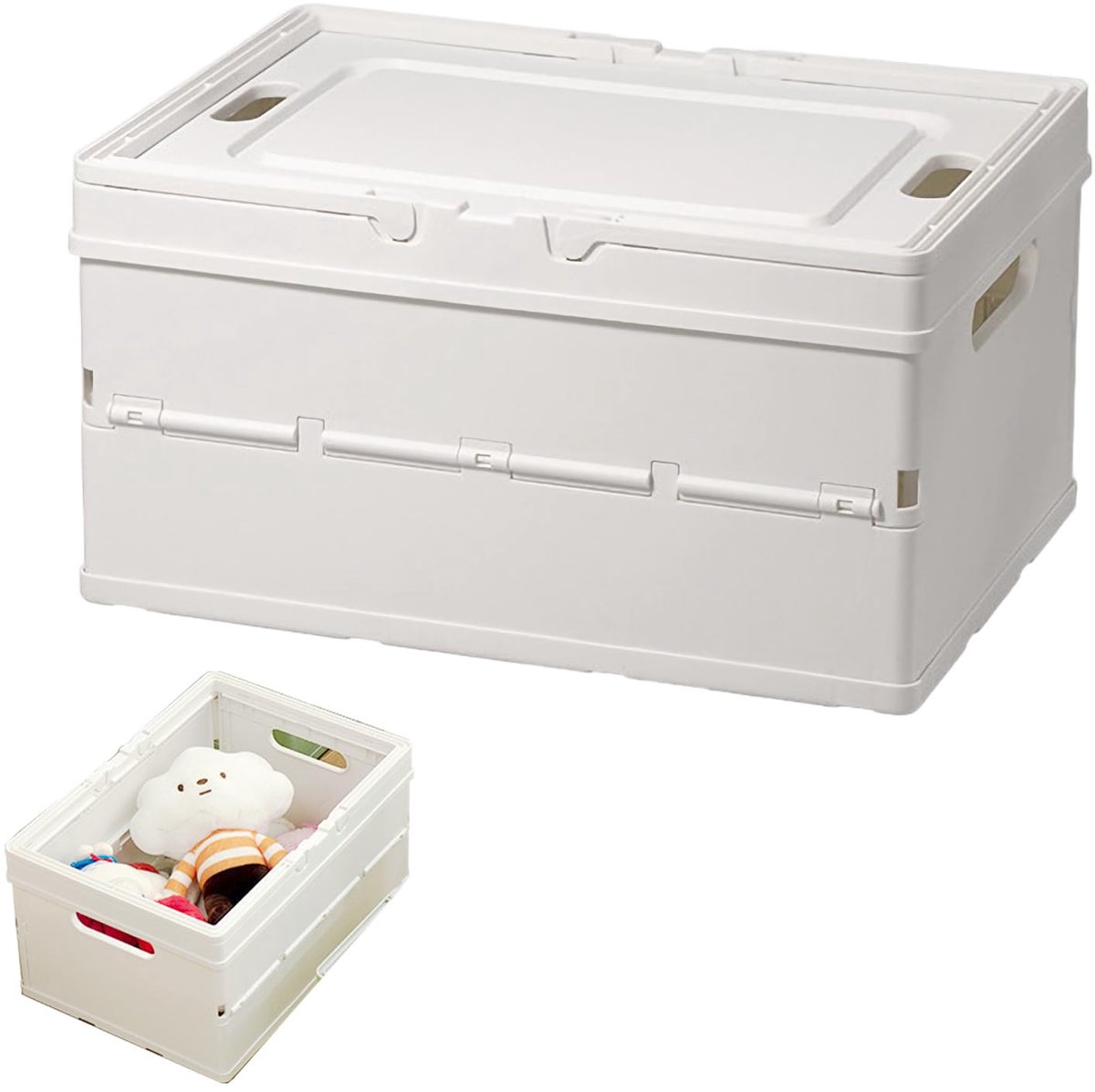 Vouwdozen, 1 stuk stapelbak, organizer met deksel, 34,6 x 24,4 x 18,5 cm, vouwkist, opbergmand, opvouwbare baskets, voor kast, boekenkast, badkamer, slaapkamer, keuken, wit