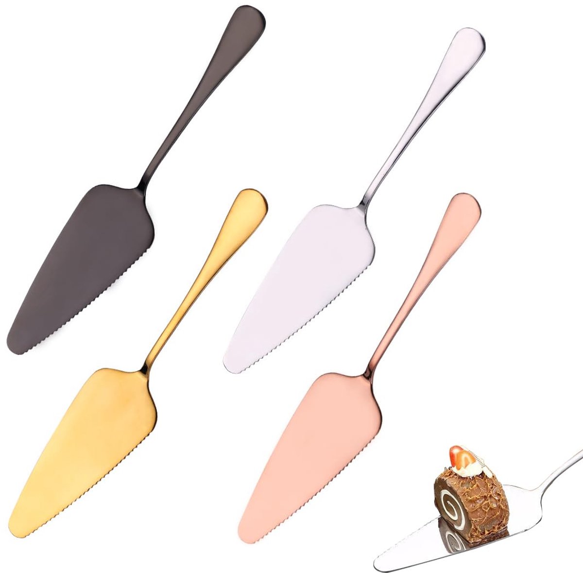 Taartschep, taartschep van roestvrij staal, taartschep met gekartelde randen, taartmes, taartschep, serveerbestek voor keukens, restaurants (vier kleuren)
