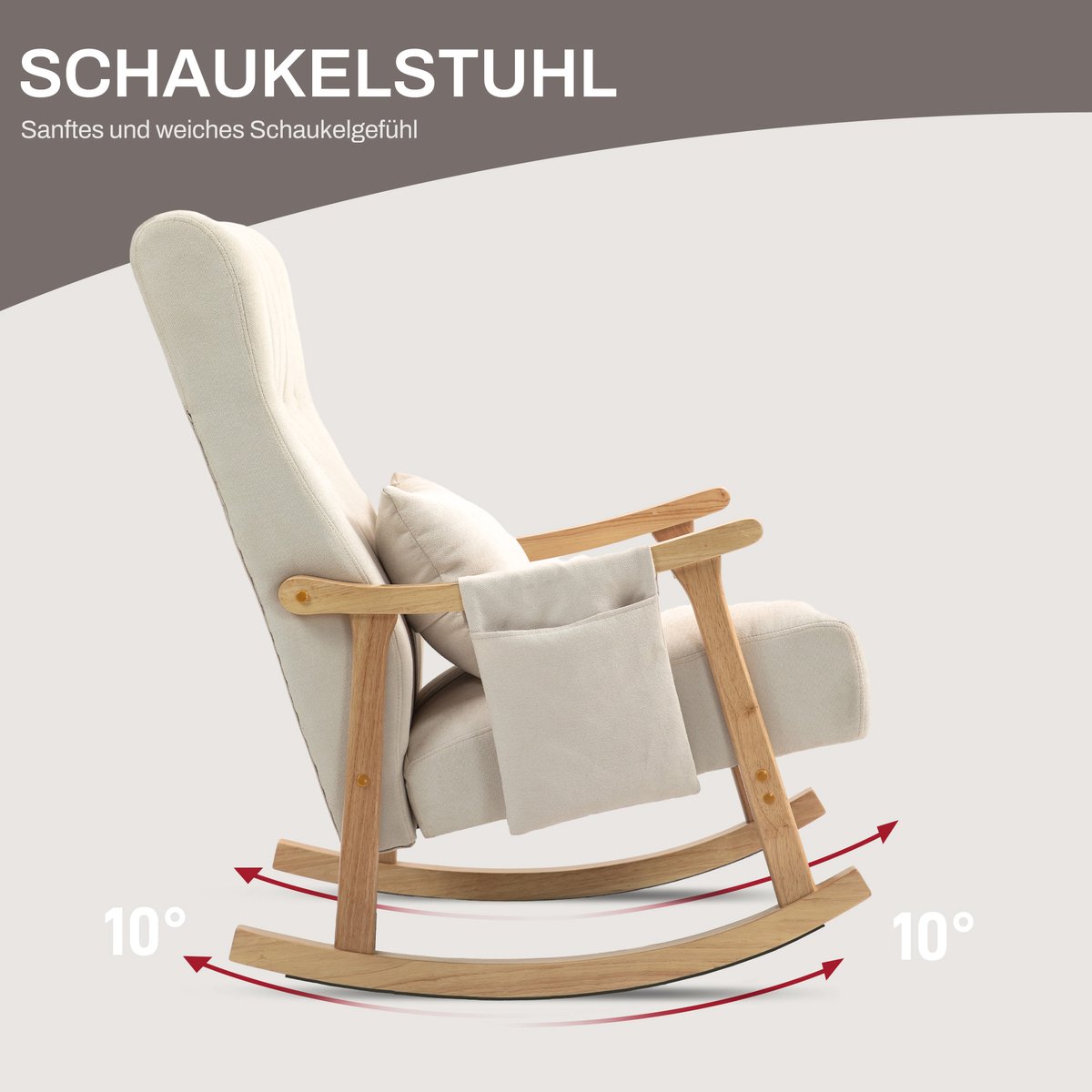 HAUSS SPOLE Fauteuil Schommelstoel Met Lendenkussen En Zijvak Gevoerde Zitstoel Voor Woonkamer En Slaapkamer In Beige Stoffen Uitvoering