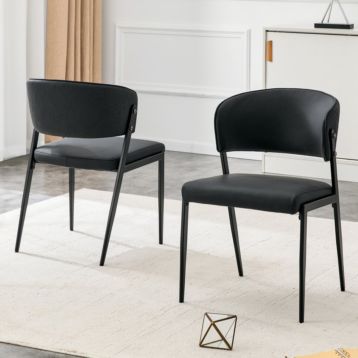 HAUSS SPOLE Eetkamerstoel Set Van 2 - Modern Gepolsterd - Ergonomische Rugleuning En Armleuningen - Voor Eetkamer Woonkamer Keuken Of Kantoor - Kunstleer Zwart
