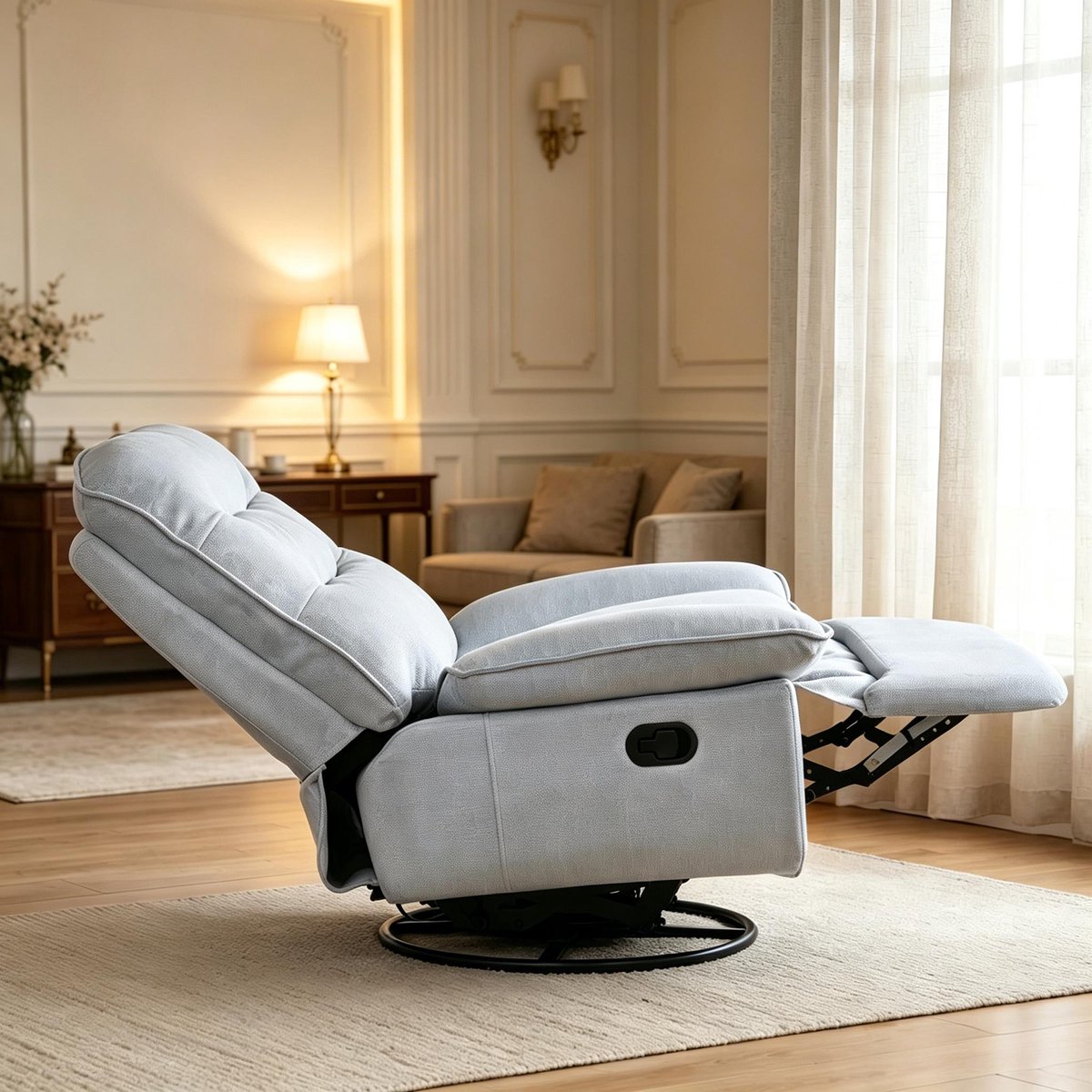 HAUSS SPOLE Relaxfauteuil - Draaibare Schommelstoel Met Voetsteun - Voor Woonkamer En Studeerkamer - Stof Lichtblauw