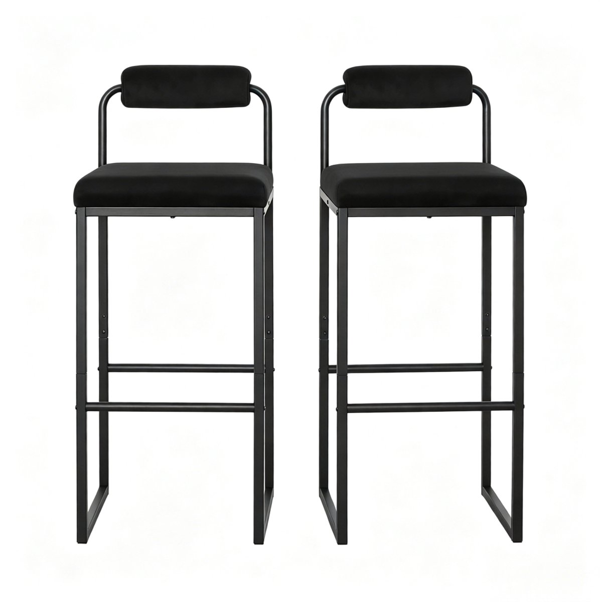 HAUSS SPOLE Barkruk - Met Rugleuning - Set Van 2 - Zachte Velvet Zitting Met Voetensteun - Voor Keuken En Bar - Staal Zwart