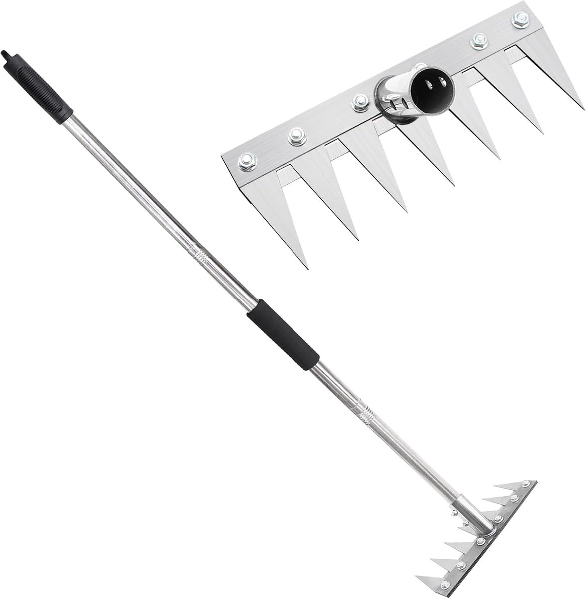 7 Tanden met 1,2 m Metalen Steel, Multifunctioneel Onkruidgereedschap, Tuinhak voor Wieden, Losmaken en Zaaien, Geschikt voor Tuin en Erf