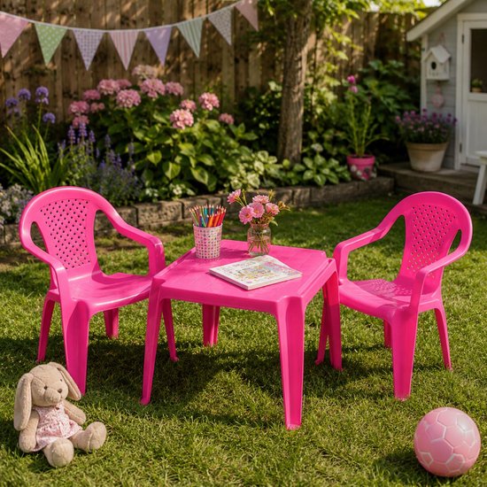 Pro Garden Stoeltjes voor kinderen - 1x - roze - 38 x 52 cm - voor binnen en buiten - kunststof - voor kinderen van 3 tot 7/8 jaar - stapelbaar van Pro Garden — afbeelding 4