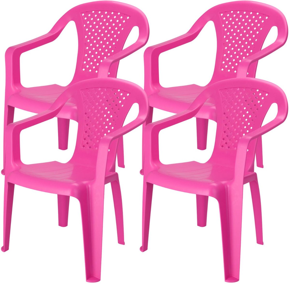 Pro Garden Stoeltjes voor kinderen - 4x - roze - 38 x 52 cm - voor binnen en buiten - kunststof - voor kinderen van 3 tot 7/8 jaar - stapelbaar