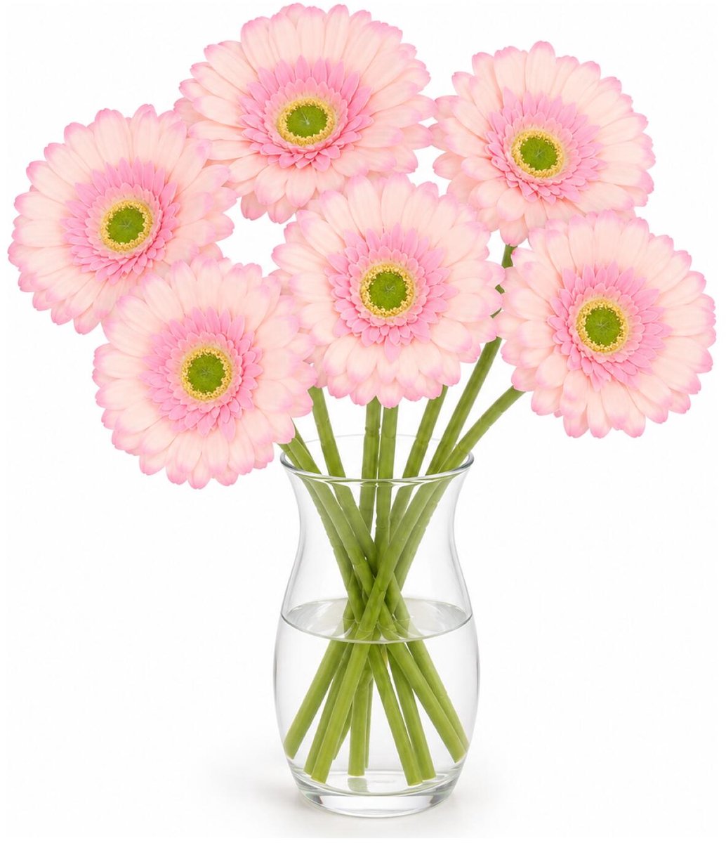 DK Design Kunstbloem Gerbera - 6x - 72cm - lichtroze - Real Touch - kunst zijdebloemen