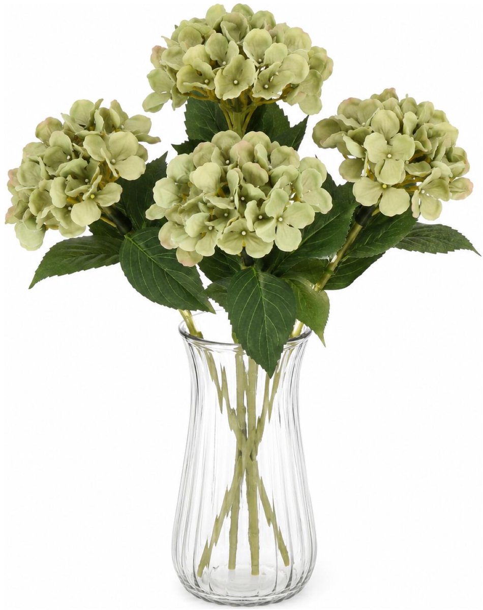 Bellatio Design Kunstbloem Hortensia tak - 4x - groen - 48 cm - losse steel - Kunst zijdebloemen - hydrangea