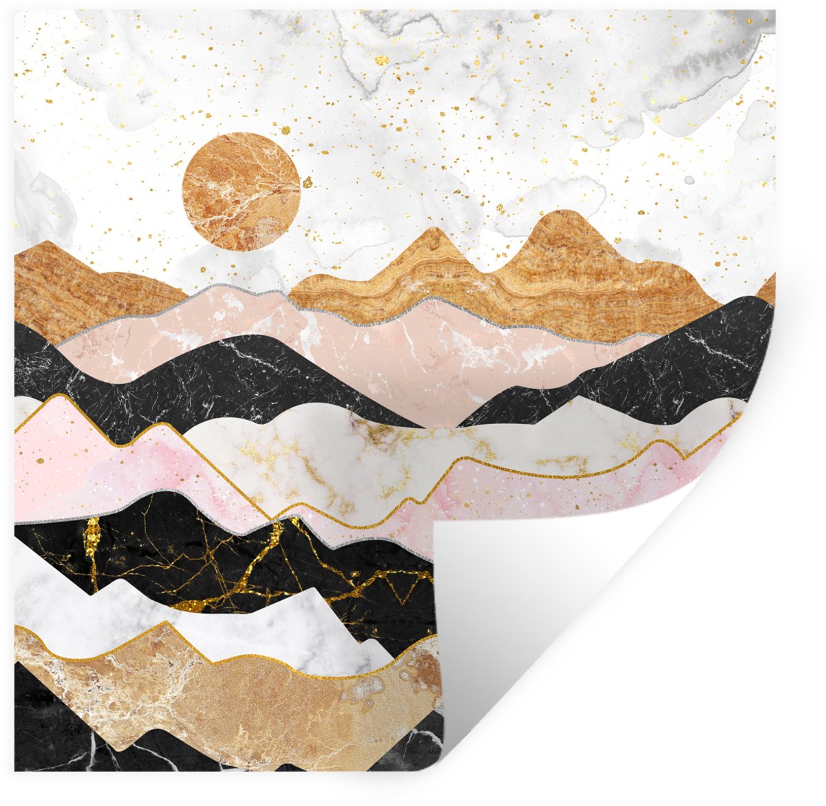 Muurstickers - Sticker Folie - Marmer - Pastel - Goud - 80x80 cm - Plakfolie - Muursticker
