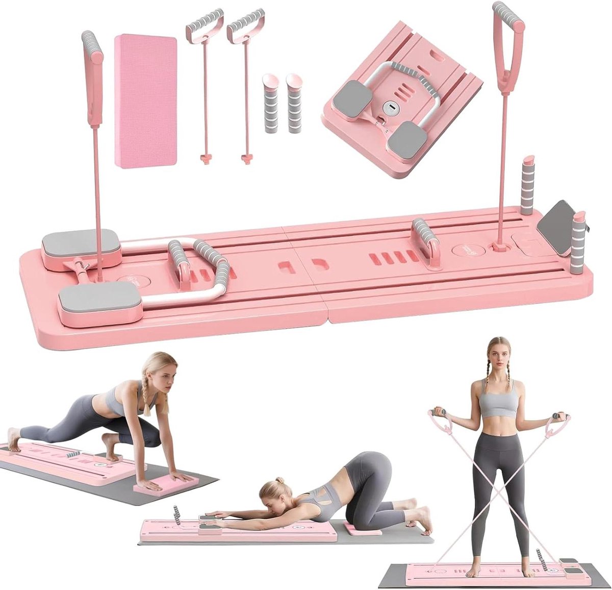 Pilates Board - Thuis Reformer - Full Body Training - Opvouwbaar Ontwerp - 106 cm - Roze