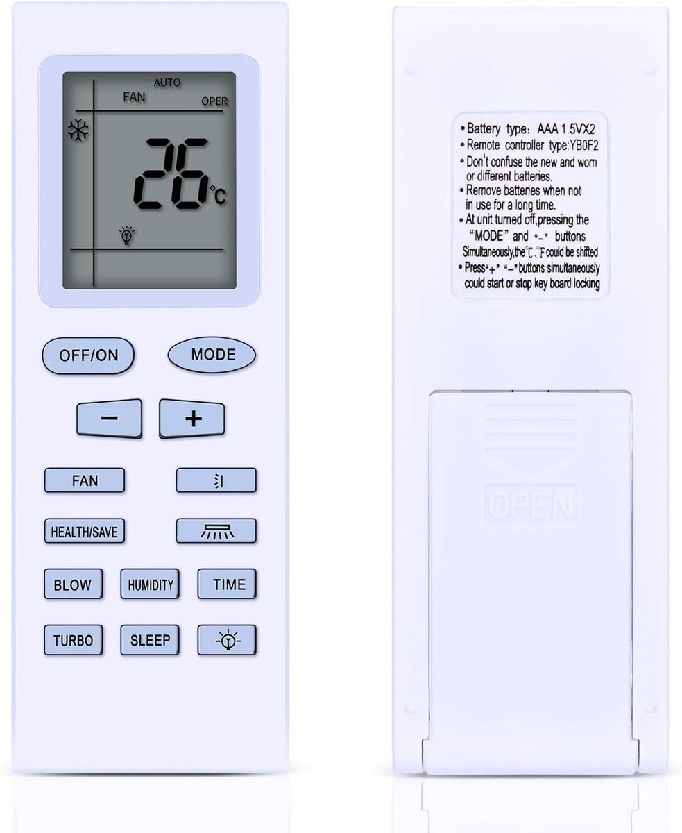 Vervangende afstandsbedieningen voor Gree YBOF-serie airconditioners, waaronder de modellen YBOF1, YBOF2, YBOFB, YB1FA, YB1F2 en Y502K.