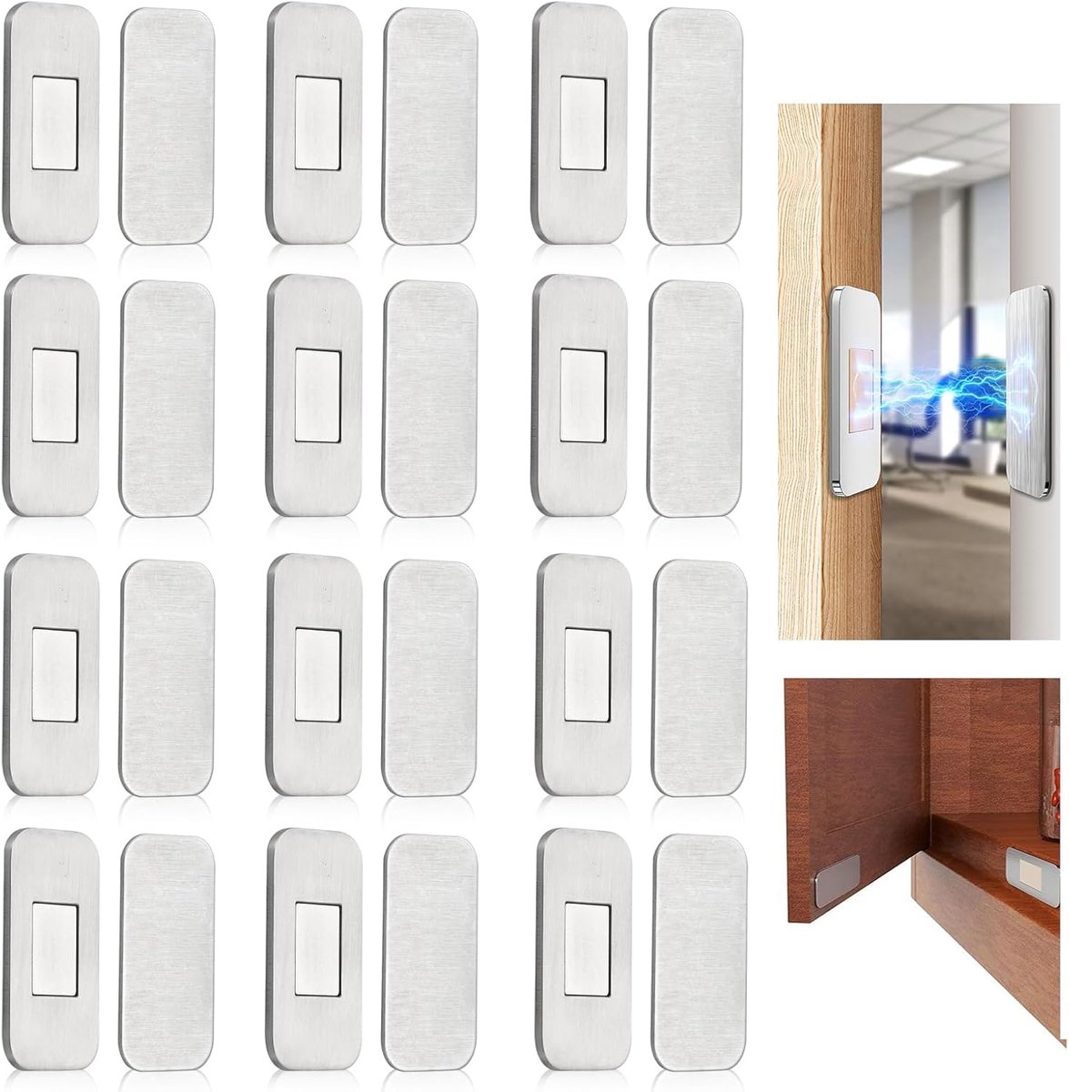 Magneten voor kastdeuren, ultradunne deurmagneten, magneetsnapper, kastmagneten, zelfklevend, magneetsluiting, magneetsluiters, dubbele magneten, slot voor kast, meubels, zilverkleurig, 12 stuks