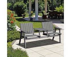 MIVRAY Tuinbank 152 X 70 X 83 Cm - Tete A Tete Met Middentafel En Parasolgat - 2-Zits Voor Terras En Tuin - Hout Grijs