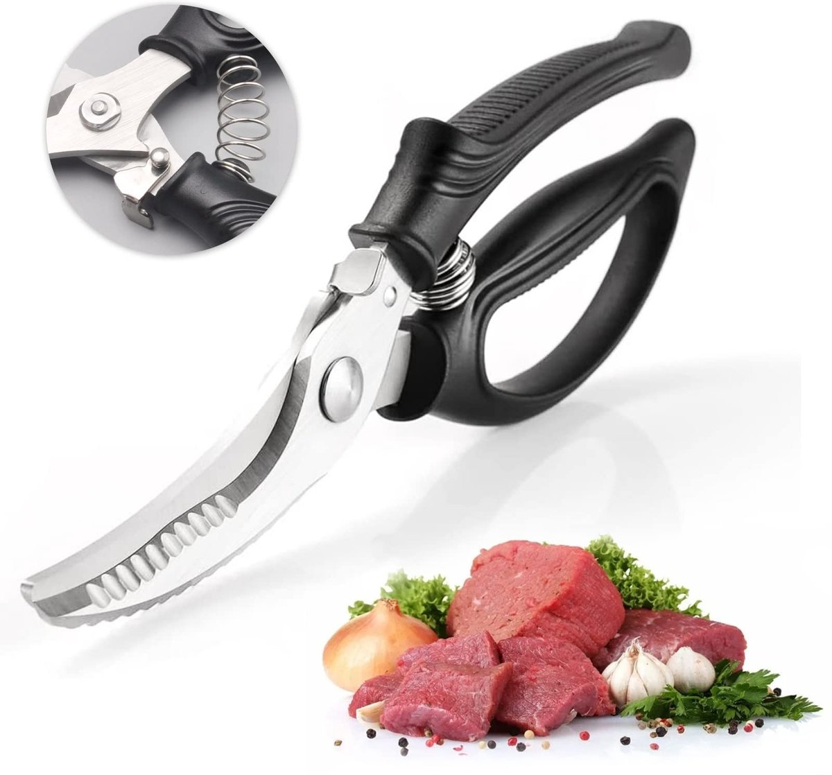 Dailygoods- Pluimveeschaar scherp - Roestvrij Stalen Schaar - Antislip Handvat - Geschikt voor Vlees - Multifunctionele Keukenschaar - 24,5 cm