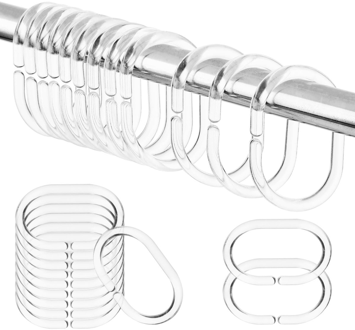 Dailygoods- Douchegordijnringen 24 Stuks - C-vormig - Kunststof - Roestbestendig - Elastisch - Eenvoudig te installeren - Douchehaken