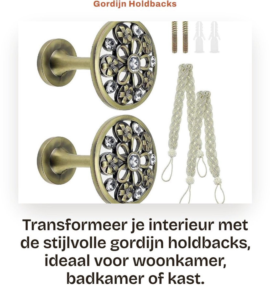 Dailygoods- Gordijnholdbacks Vintage Retro - 2 Stuks - Zinklegering - Wandmontage - Gordijnhaakjes - Gordijntiebacks - Schokbestendig - Gordijnhaak