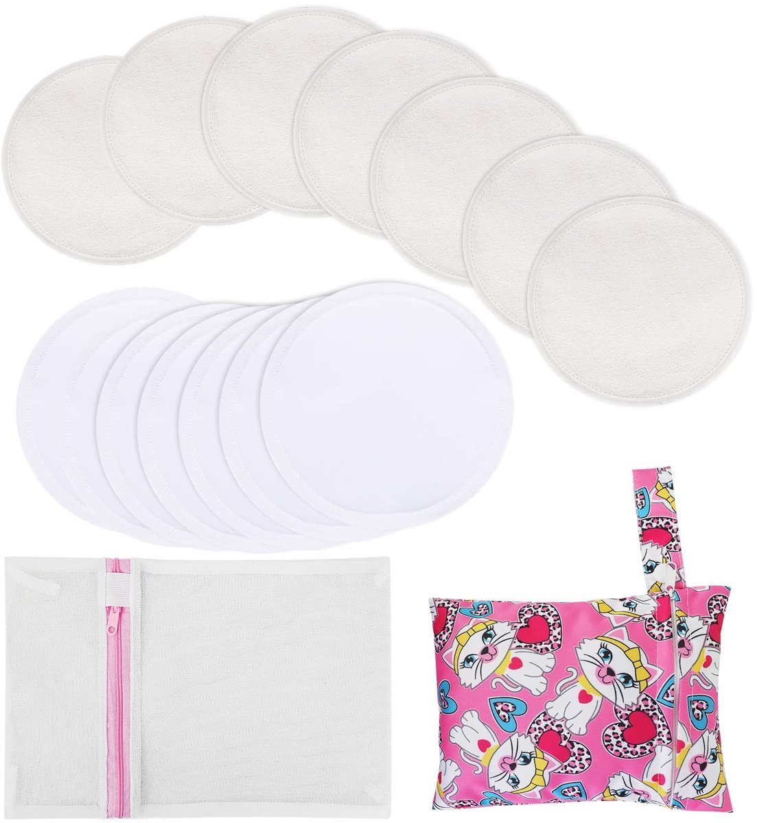Dailygoods- Borstkussens 14 Stuks - Herbruikbare Bamboe Borstkussens - Wasbare Pads - Hypoallergene Kussens - Waterdichte Laag - Inclusief Opbergtas - Voedingspads