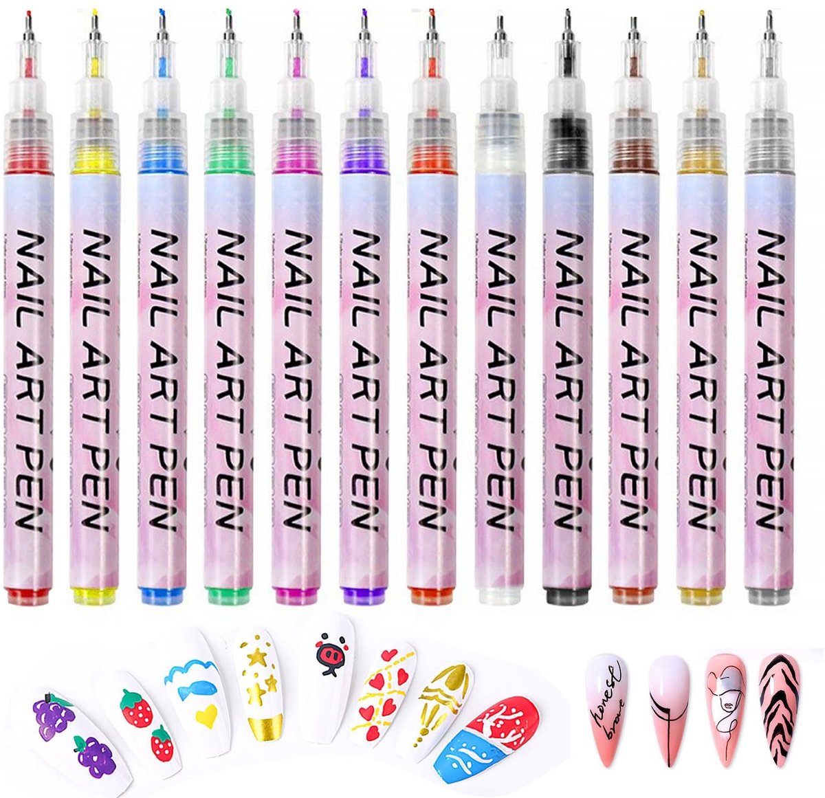 Dailygoods - Nail Art Penset, 12 kleuren, 0,5 mm, professionele 3D-pen voor nail art, lakstiften voor nagels, sneldrogend, waterdicht en duurzaam, nail art, doe-het-zelf nail art, graffiti