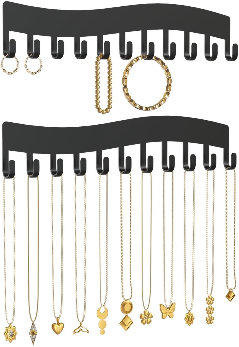 Dailygoods - Kettinghouder Sieraden Opslag Muur - Wandhalsketting-Organizer - Zwart - Robuuste Sieraden Organizer - Perfect voor Kettingen en Armbanden