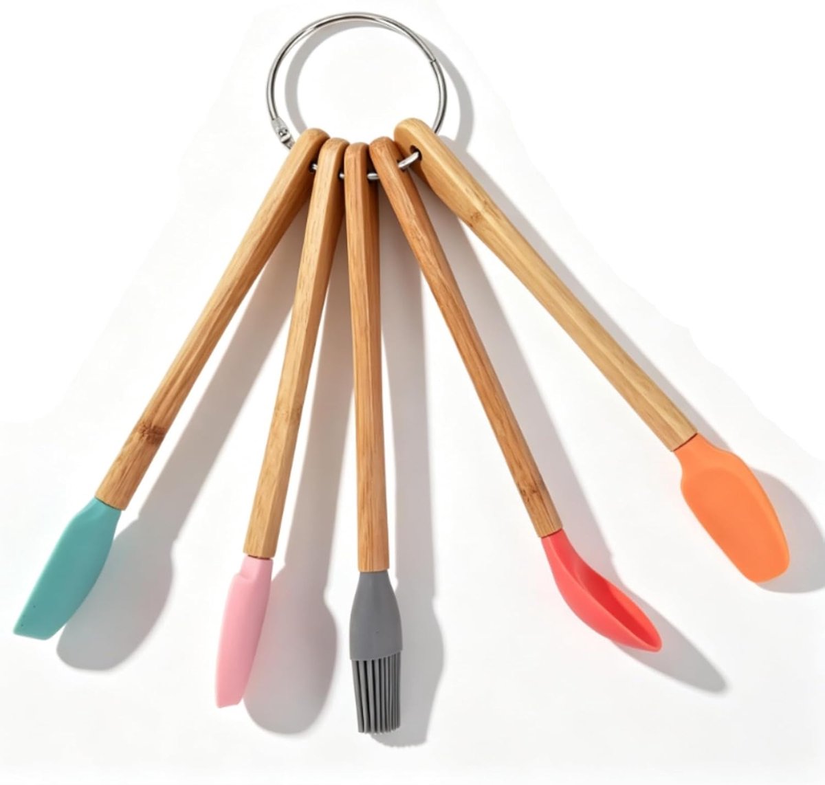 5 stks Kleine Spatel Siliconen Mini, Siliconen Spatels Bakken Tool Set Pastry Borstels Lepel Schraper met Houten Handgrepen Keuken Tool Set