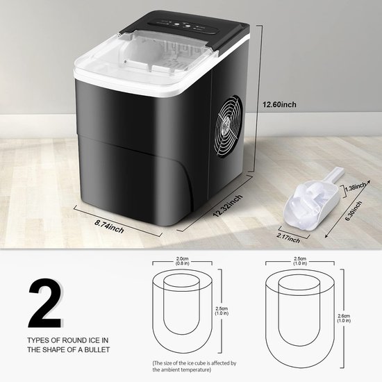 IJsblokjesmachine - IJsmaker Compact - Drankjes Koelen - Snel IJs Maken - 12 kg per dag - Zwart — afbeelding 4
