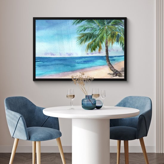 Cadre photo avec affiche - Plage - Palmier - Mer - 90x60 cm - Cadre pour affiche