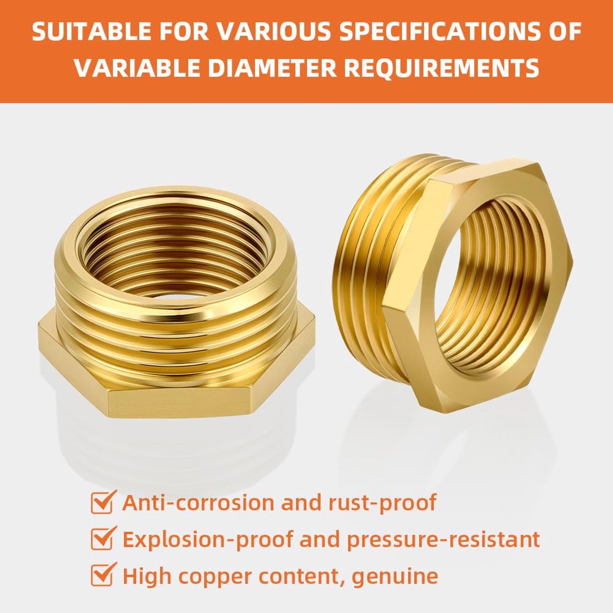flintronic 1/2 naar 3/4 Inch Reducer Adapter, 2 stuks 1/2 inch vrouwelijk naar 3/4 inch mannelijk messing draadadapters, G1/2 naar G3/4 messing zeskantbus Reducer Connector Adapter Fittingen voor pijp