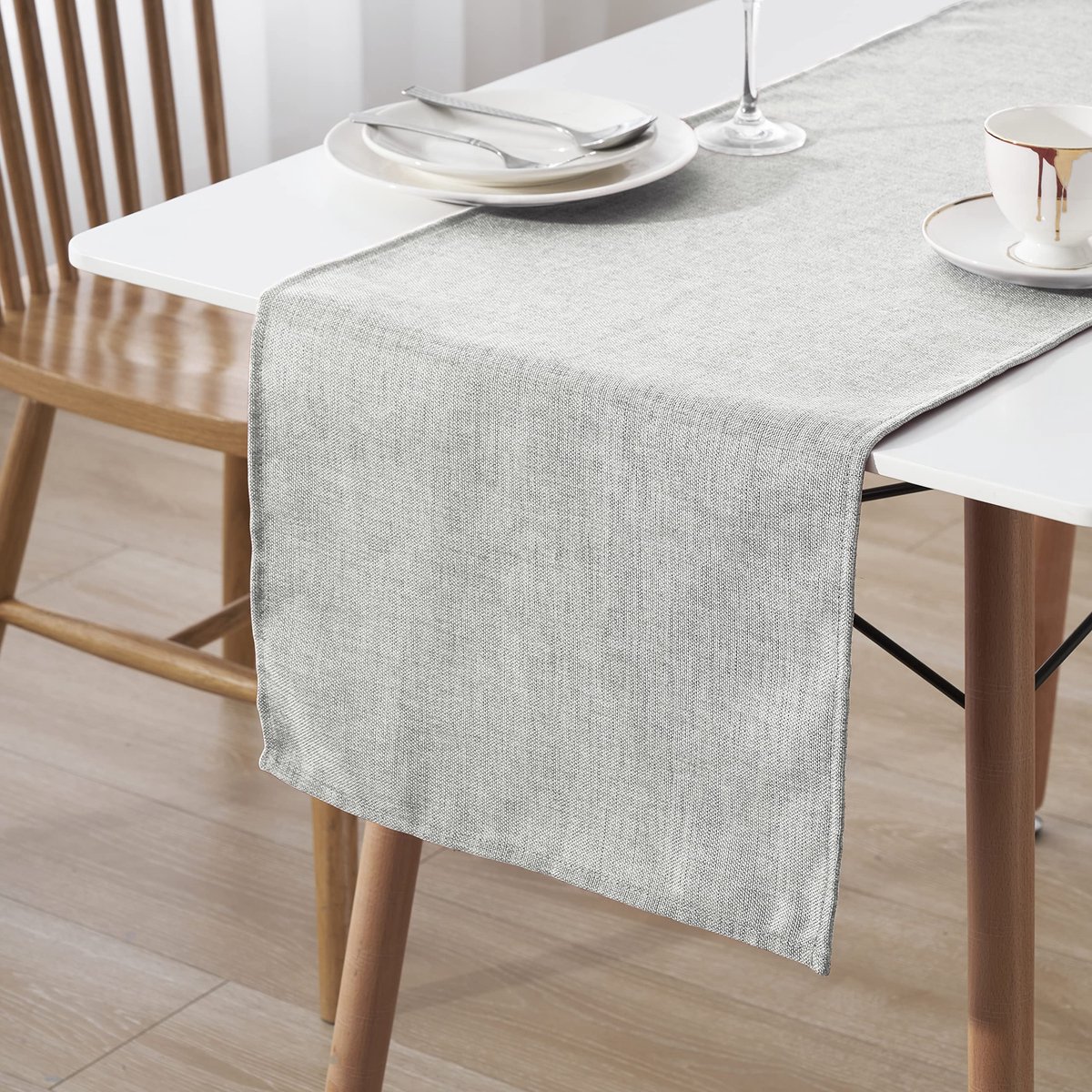Tafelloper Waterafstotende Linnenlook - Vlekbescherming, Wasbaar - Als Buitentuintafelkleed Voor Eettafels - Grijs - 30x100 cm