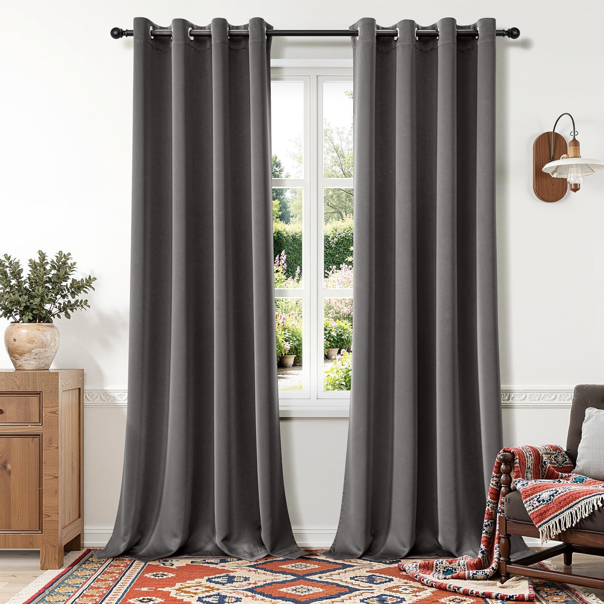 Verduisterende Gordijnen – Thermisch Isolerende Kant-en-klare Gordijnen, Set van 2 Ondoorzichtige Gordijnen met Koudebescherming voor Slaapkamer en Woonkamer, 260x140 CM(HxB), Grijs