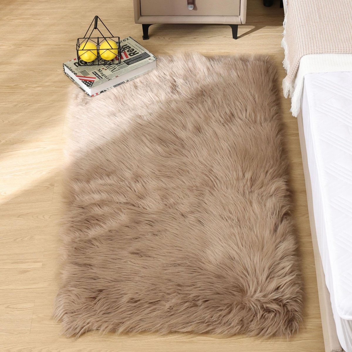 Tapijt 90 x 150 cm beige Zacht Fluffy Tapijt Shaggy Vloerkleed voor Woonkamer